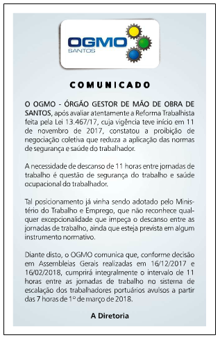 Comunicado importante OGMO Santos