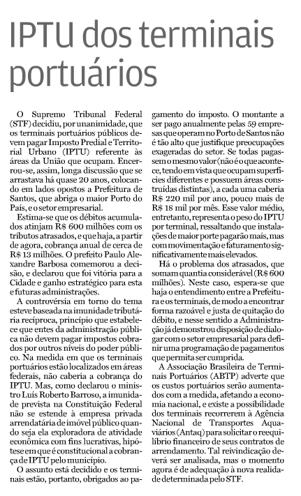 IPTU dos terminais portuários