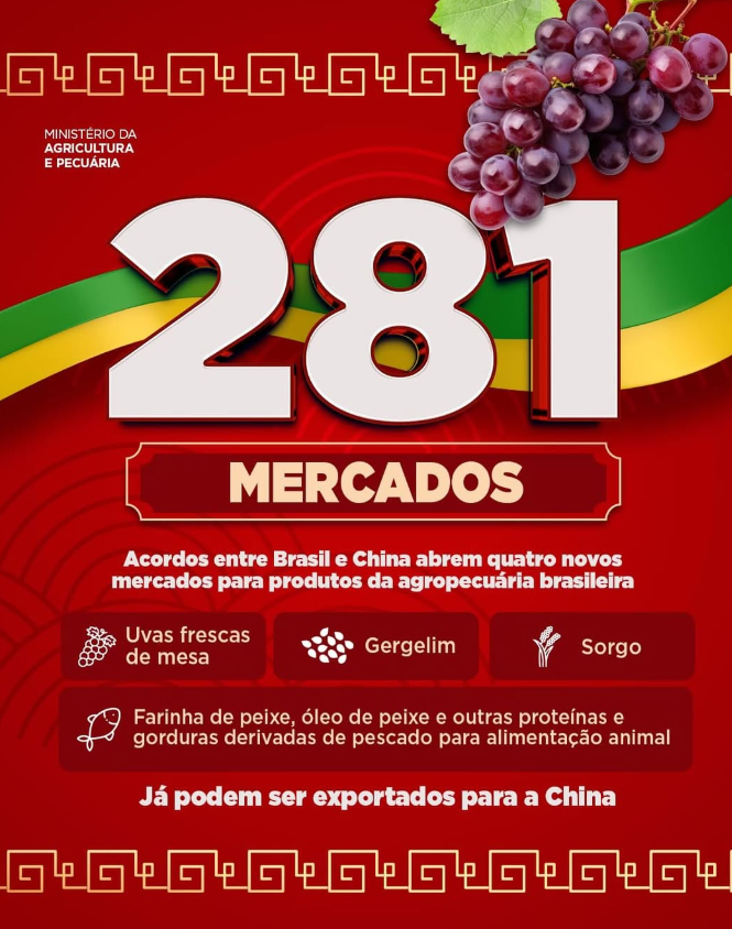 Agro brasileiro conquista quatro novos mercados na China